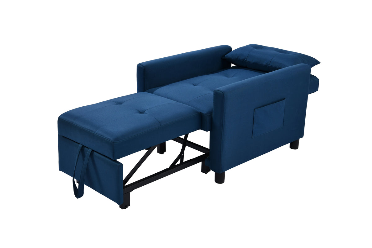 3-in-1 Convertible Futon Sofa Bed with Adjustable Backrest, Single Sofa Bed with Pull Out Sleeper, Convertible Futon Chair for Living Room, Side Bag and 1 Lumbar Pillow,Navy W1998121159-djyc