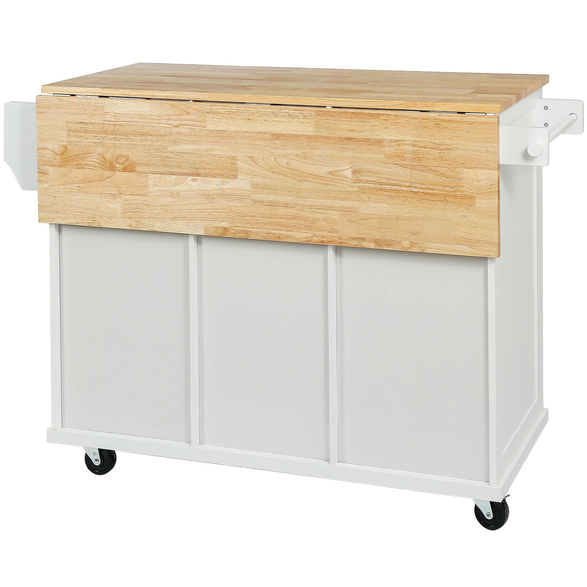 Kitchen Cart with Rubber wood Drop-Leaf Countertop ,Cabinet door internal storage racks,Kitchen Island on 5 Wheels with Storage Cabinet and 3 Drawers for Dinning Room,White WF298028AAW-djyc