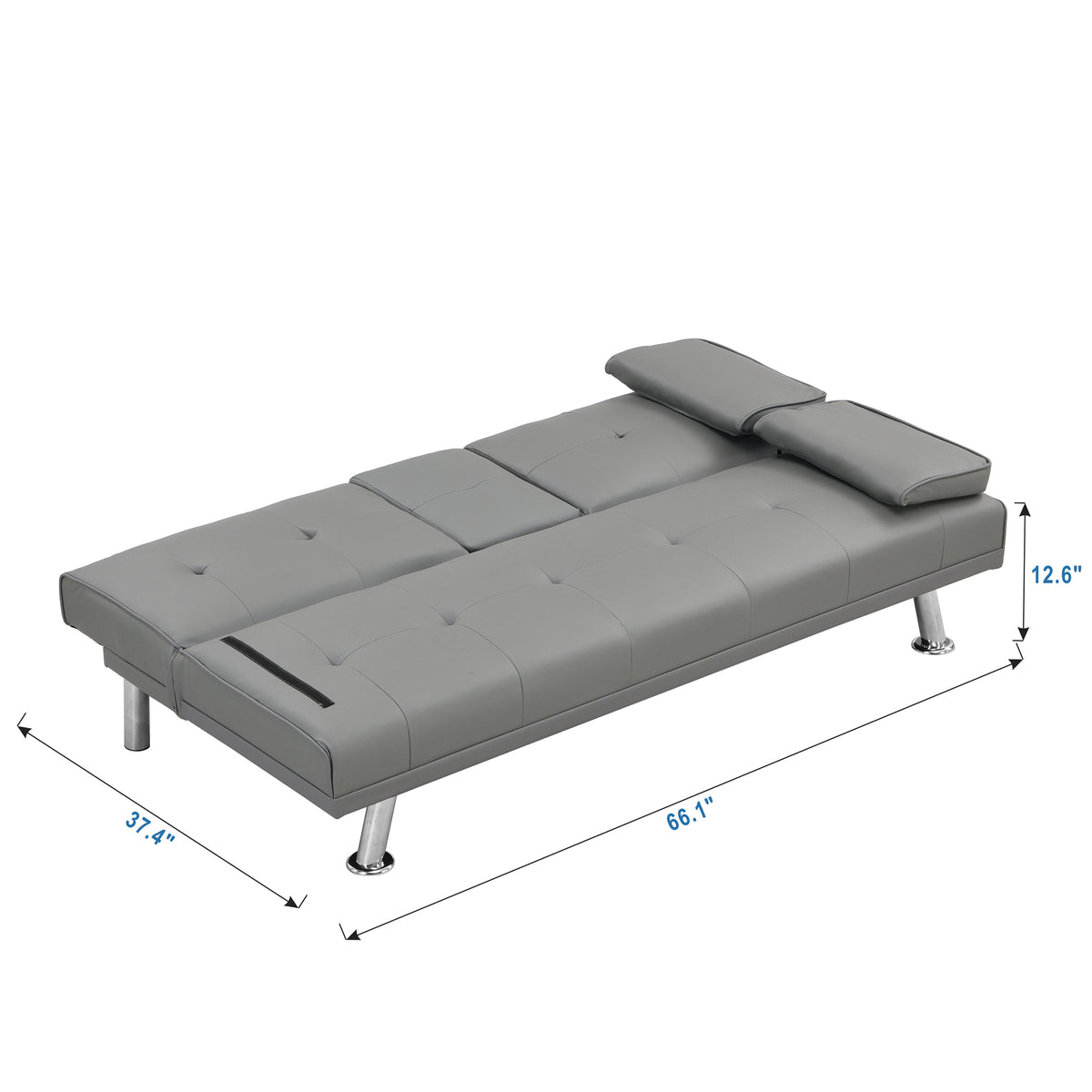 sofa bed with Armrest two holdersWOOD FRAME, STAINLESS LEG, FUTON GREY PVC W214104621-djyc