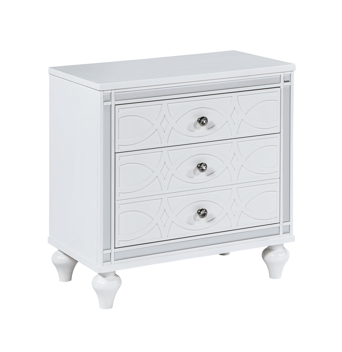 Contemporary Nightstands with mirror frame accents, Bedside Table with two drawers and one hidden drawer, End Table with Crystal Pull for Living Room,Bedroom, White W1998131732-djyc