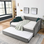 Full Size Daybed with Trundle Upholstered Tufted Sofa Bed, Linen Fabric, Grey (82.5"x58"x34") W487S00178-djyc