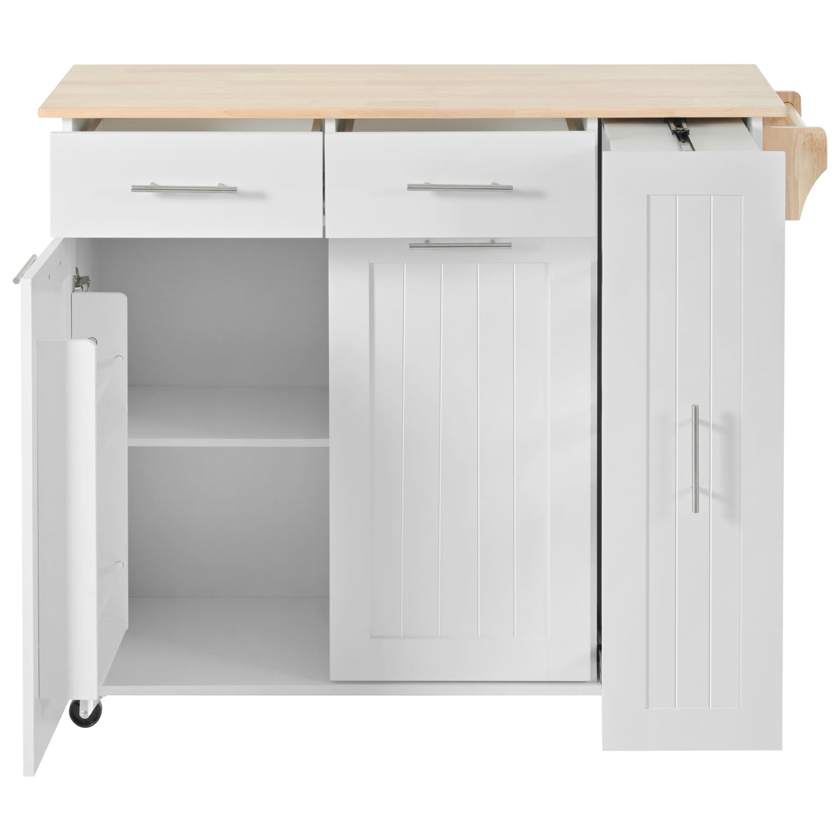 K&K Kitchen Island with Drop Leaf, Kitchen Storage Cart with 3 Tier Pull Out Cabinet Organizer, Internal Storage Rack, Rolling Kitchen Cart on Wheels with Towel Rack, 2 Drawers, for Kitchen, White WF531421AAW-djyc