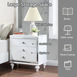 Contemporary Nightstands with mirror frame accents, Bedside Table with two drawers and one hidden drawer, End Table with Crystal Pull for Living Room,Bedroom, White W1998131730-djyc