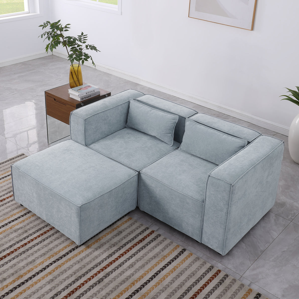 modular sofa Grayish bluechenille fabric,simple and grand, the seat and back is very soft. this is also a KNOCK DOWN sofa W1099S00112-djyc