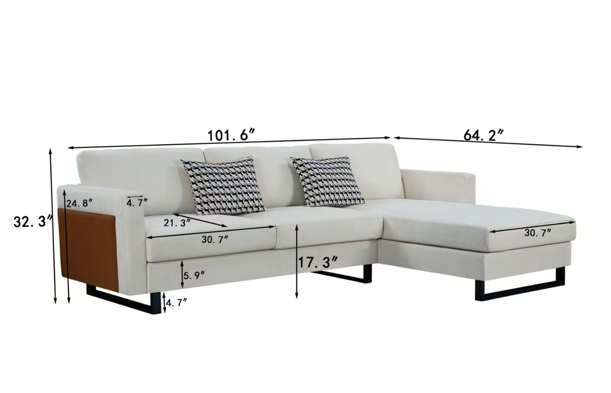 SOFA The best choice products upholstered sectional sofa for families, apartments, dormitories, award rooms, compact space with chaise longue, 3 seats, L-shaped design,off-white W1793S00004-djyc