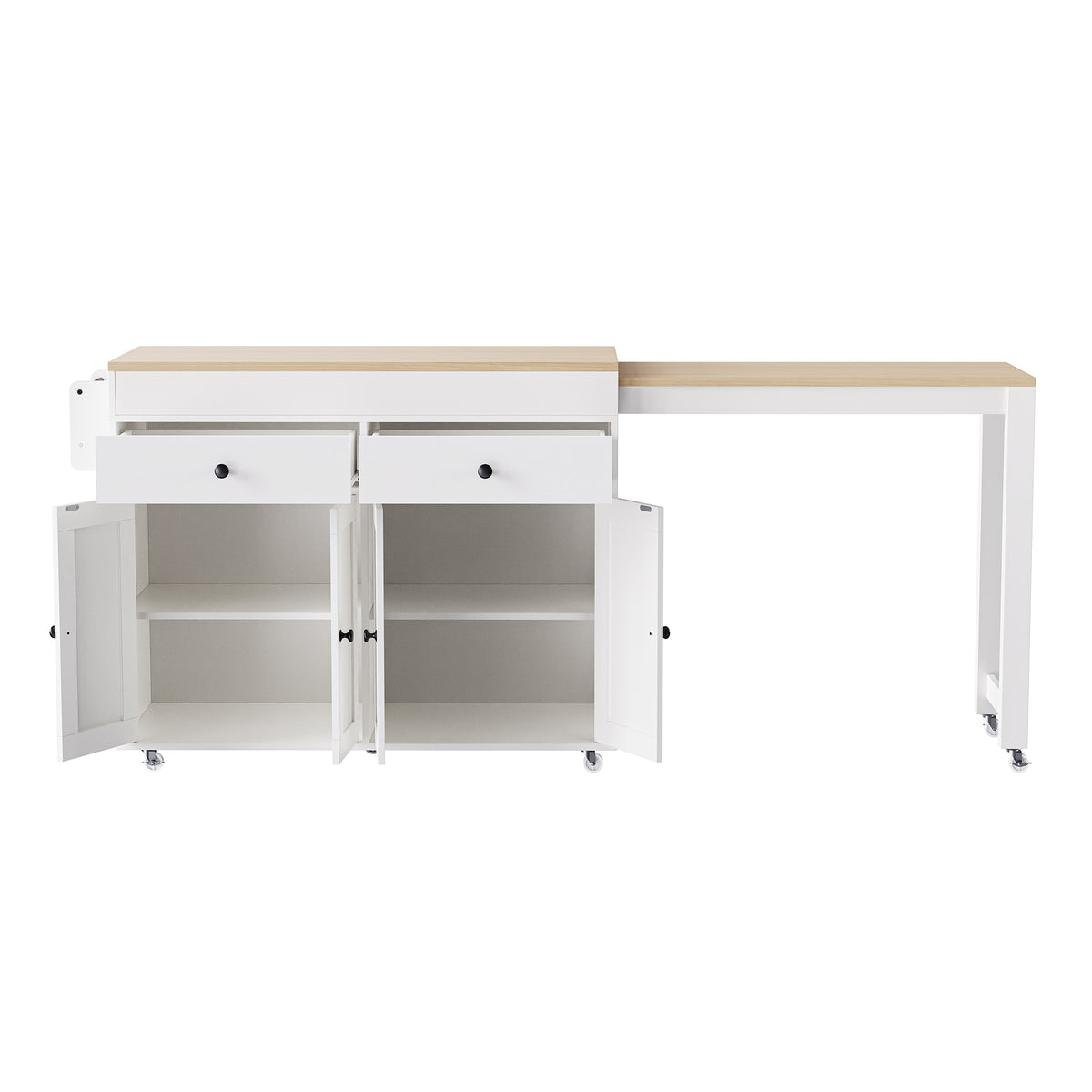 K&K 74.5 inch Kitchen Island with Extendable Dining Table , Rolling Kitchen Island on Wheels with Spice Rack and 2 Drawers,Kitchen Storage Cart with 4 Door Cabinet, for Kitchen, Dining Room, White N707S000009W-djyc