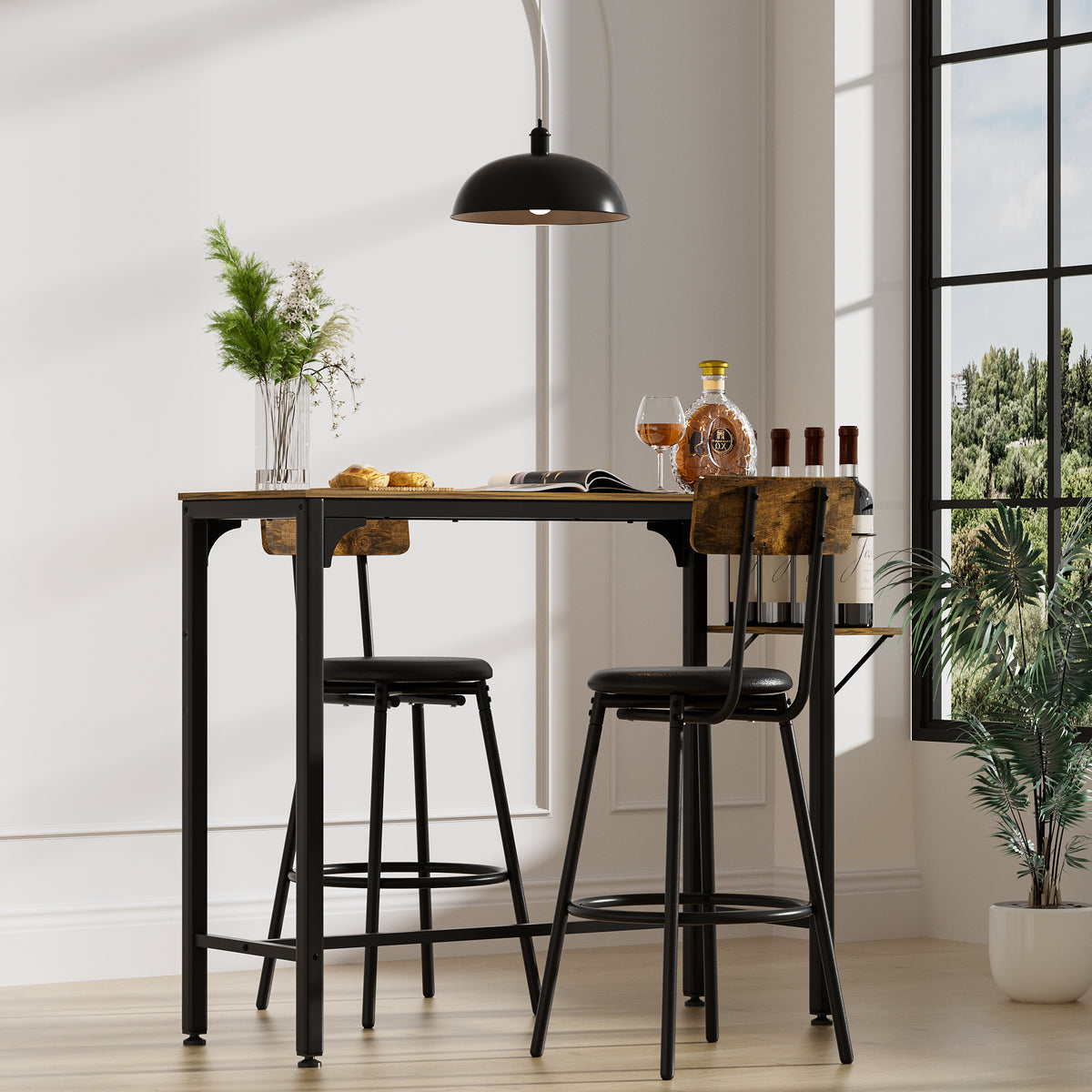 Wood Top Metal Base side tableIndustrial Bar Table with two chair--Adjustable table base Bistro Whiskey Pub Table,47.44"W x 15.75"D x 35.43"H W1903P149223-djyc