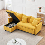 The 80-inch yellow corduroy L-shaped sofa comes with two small throw pillows that can be converted into a sofa bed for storage W1278S00029-djyc