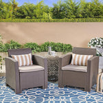 Set of 2 Outdoor Brown Faux Wicker Club Chairs with Beige Waterproof Cushions 61315.00BRN-2-djyc