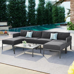 GO 6-Pieces Aluminum Patio Furniture Set, Modern Metal Outdoor Conversation Set Sectional Sofa With Removable Olefin Extra Thick Cushions 5.9' Cushion, Grey FF201226AAE-djyc