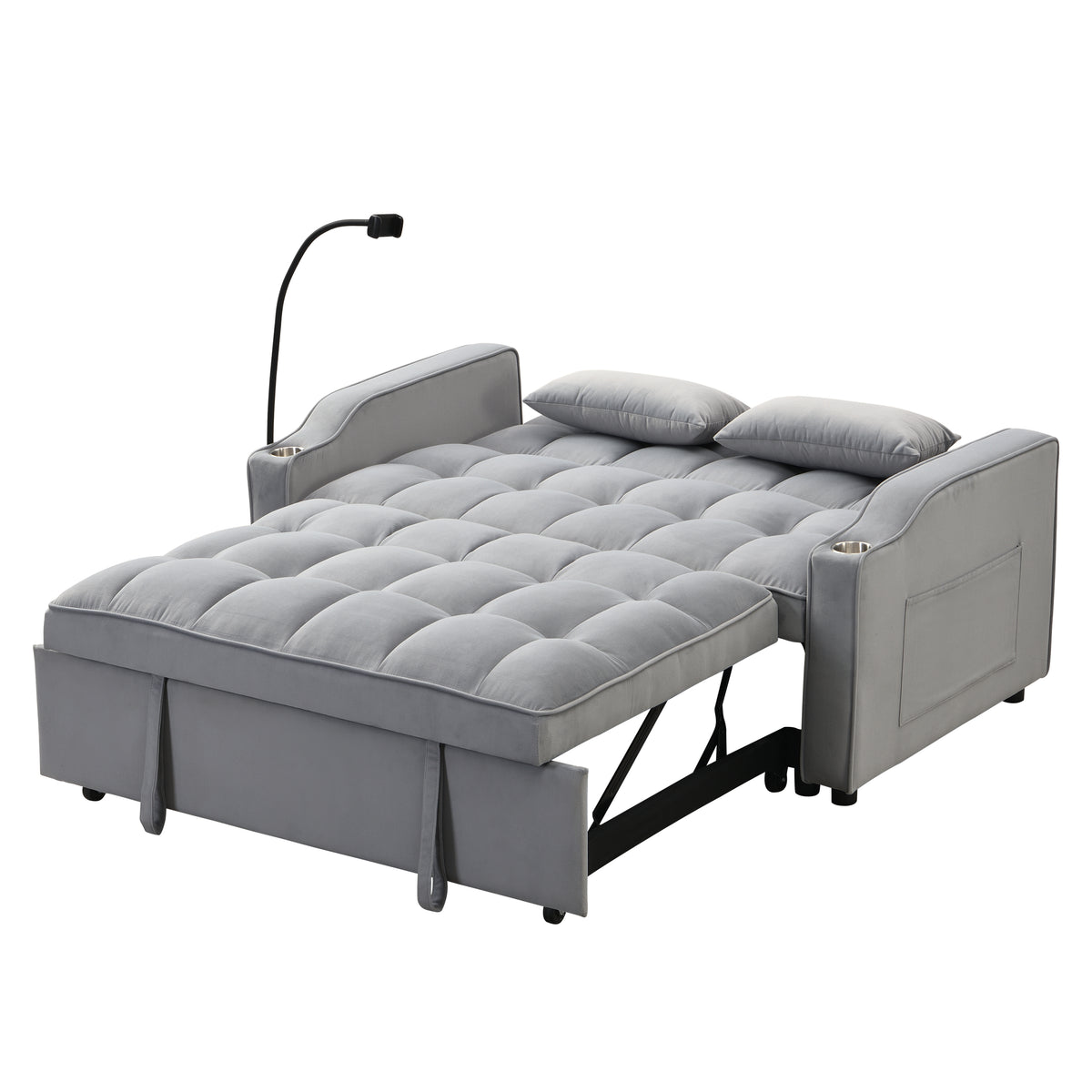 Modern Velvet Loveseat Futon Sofa Couch w/Pullout Bed,Small Love Seat Lounge Sofa with adjustable Reclining Backrest,Toss Pillows, Pockets,Furniture for Living Room,3 in 1 Convertible Sleeper Sofa Bed W311P195252-djyc