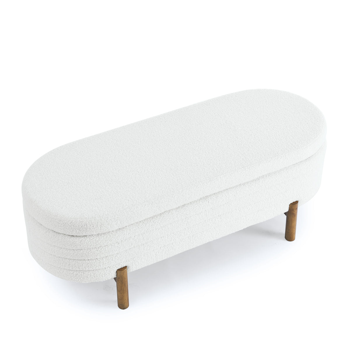 Ottoman Oval Storage Bench,Rubber Wood Leg,Beige(46."x17.7"x10.8") W487P178759-djyc