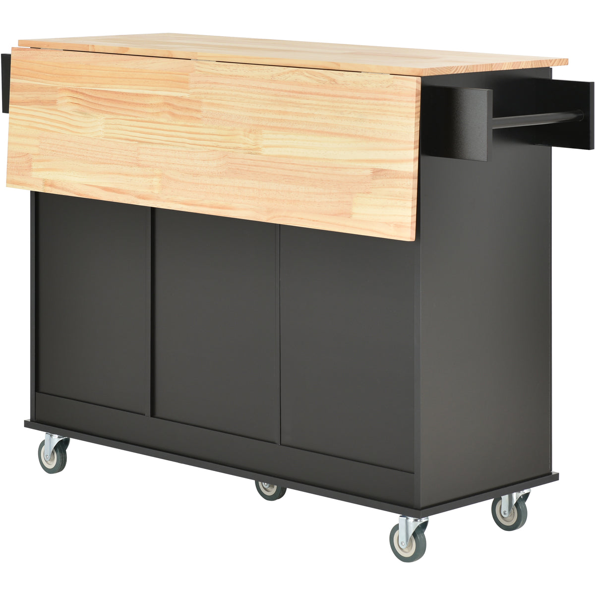 Rolling Mobile Kitchen Island with Solid Wood Top and Locking Wheels,52.7 Inch Width,Storage Cabinet and Drop Leaf Breakfast Bar,Spice Rack, Towel Rack & Drawer (Black) WF287035AAB-djyc