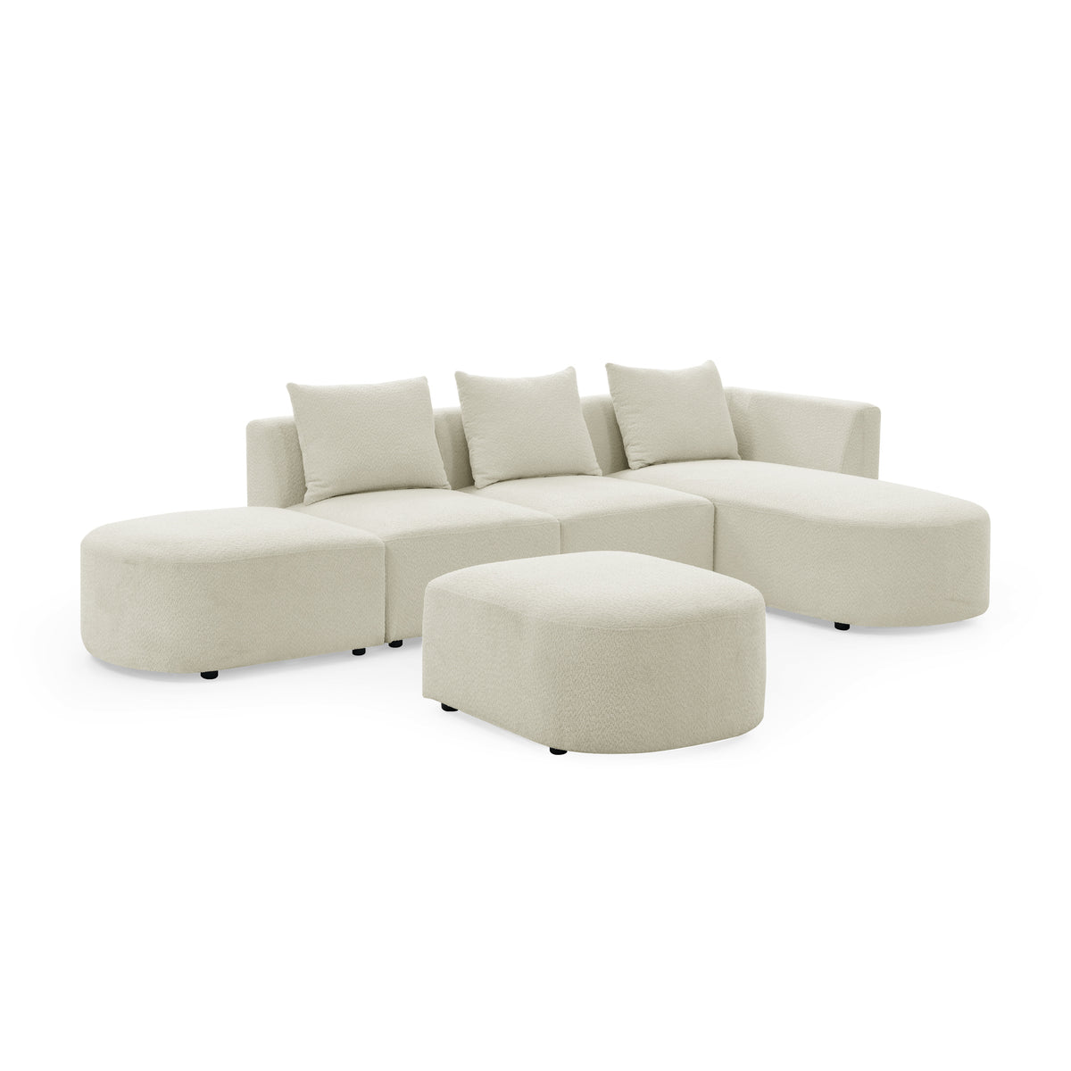 L Shape Sectional Sofa with Right Side Chaise and Ottoman, Modular Sofa, DIY Combination, Loop Yarn Fabric, Beige W487S00153-djyc