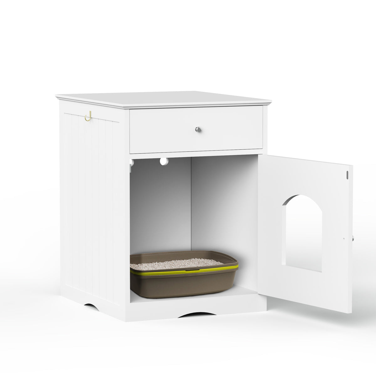 Wooden Pet House Cat Litter Box Enclosure with Drawer, Side Table, Indoor Pet Crate, Cat Home Nightstand (White) W80863135-djyc