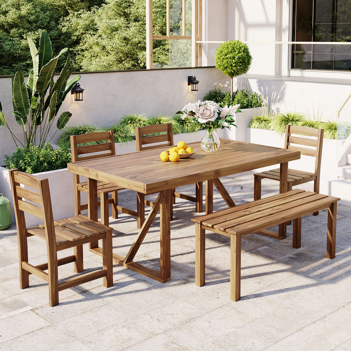 U_Style High-quality Acacia Wood Outdoor Table and Chair Set, Suitable for Patio, Balcony, Backyard WY000432AAA-djyc