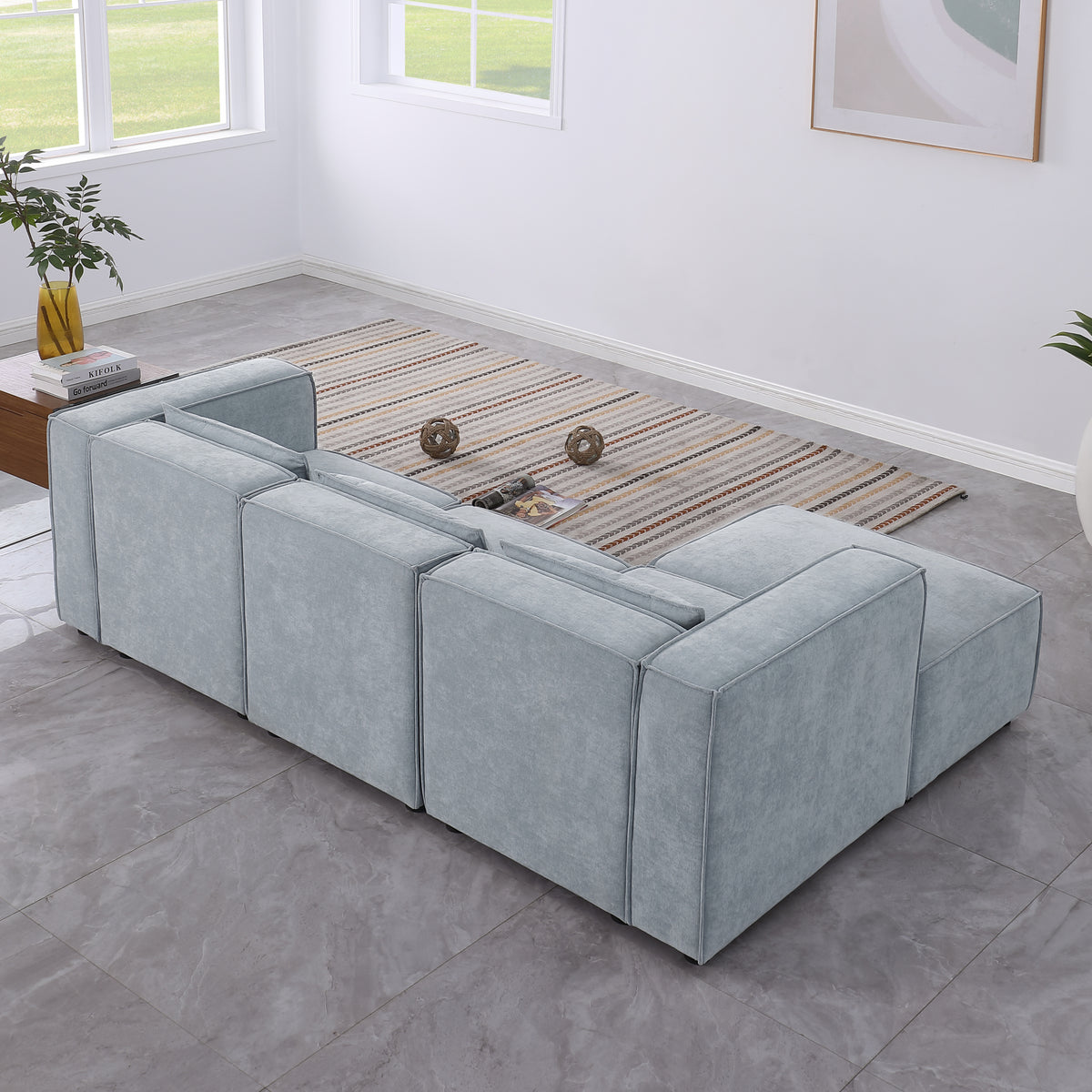 modular sofa Grayish bluechenille fabric,simple and grand, the seat and back is very soft. this is also a KNOCK DOWN sofa W1099S00110-djyc