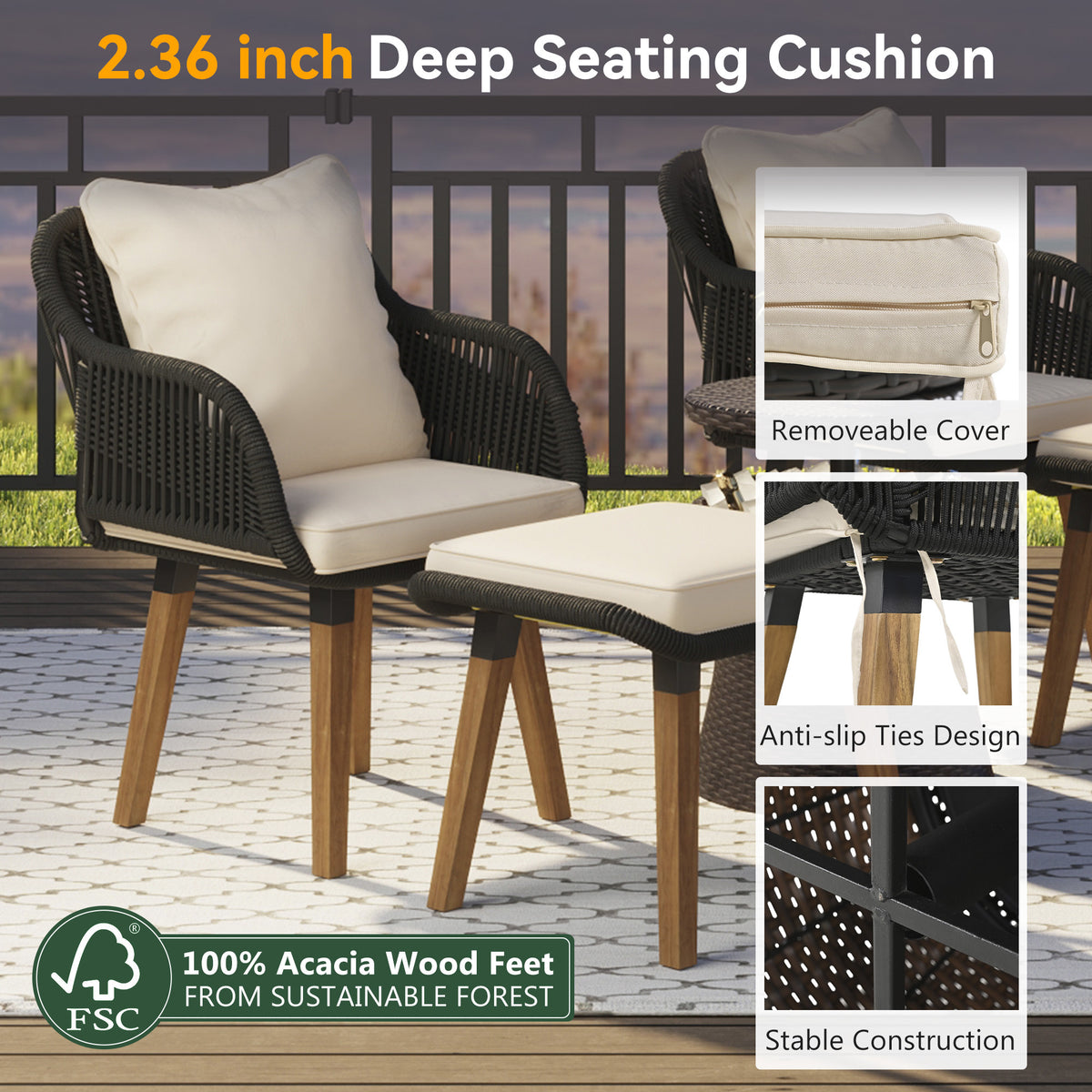 K&K 5 Pieces Patio Furniture Chair Sets, Patio Conversation Set With Wicker Cool Bar Table, Ottomans,Outdoor Furniture Bistro Sets for Porch,Backyard,Balcony,Poolside Black&Beige WF324995AAW-djyc