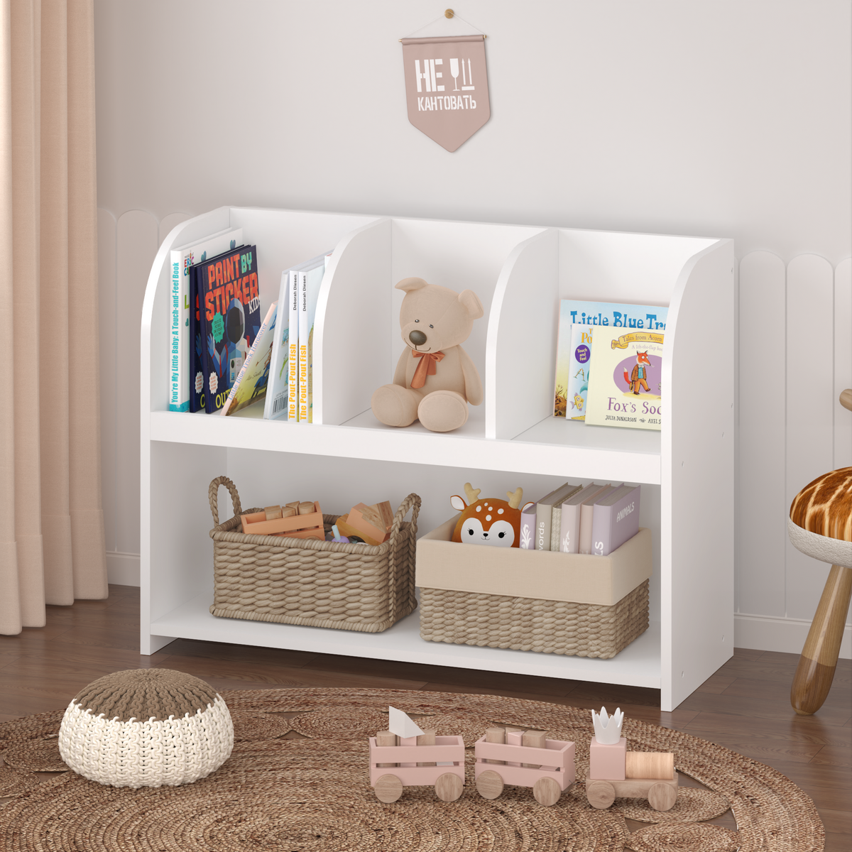 Kids Bookcase with 4 Compartments, Storage Book Shelf, Storage Display, Rack,Toy Organizer for Children's Room, Playroom, Nursery W808105235-djyc