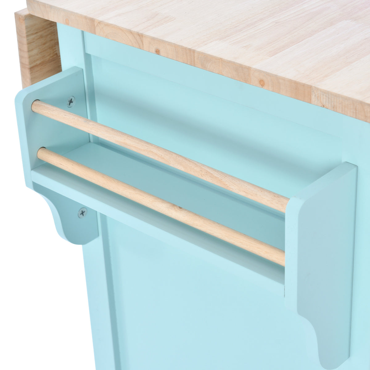 Kitchen Cart with Rubber wood Drop-Leaf Countertop, Concealed sliding barn door adjustable height,Kitchen Island on 4 Wheels with Storage Cabinet and 2 Drawers,L52.2xW30.5xH36.6 inch, Mint Green SK000001AAE-djyc