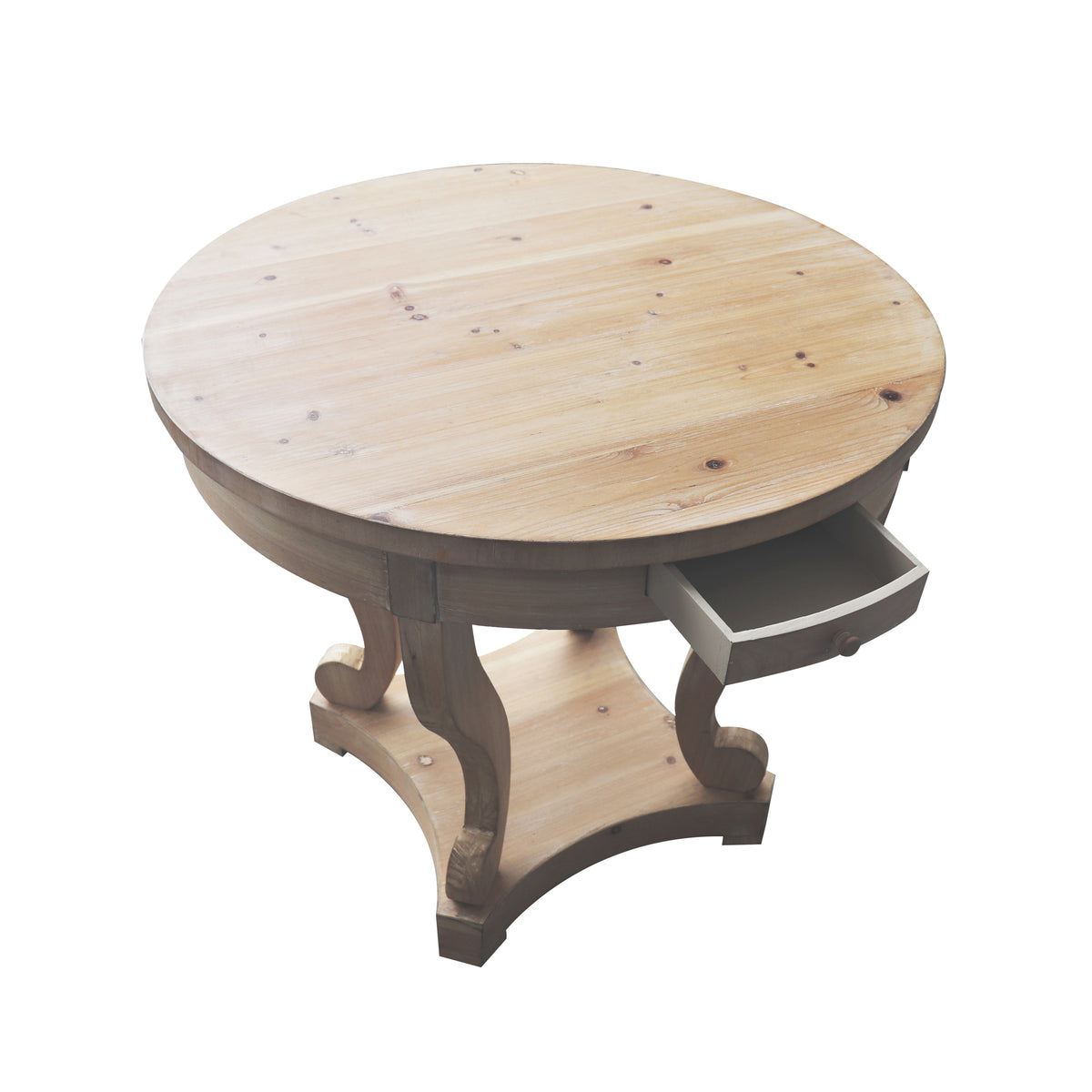 Curved Legs Farmhouse Style Small Size Round Dining Table End Table Side Table Coffee Table for Dinette, Kitchen, Dining Room or Living Room, Natural Wood Grain Distressed W1435127092-djyc