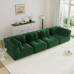 Modern Modular Sectional Sofa for Living Room, Corduroy Fabric, Oversized 4-Seaterwith Deep Seat , Pearl-like piping, Tufted Design, No Assembly, Anti-slip Design, Green-W714S01798