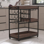 3 Tier Industrial Rolling Serving Cart with Lockable Wheels, Wine Rack Cart with Glass Holder for Indoor and Outdoor, Beverage Trolley cart with 2 Removable Tray, W2557P195401-djyc