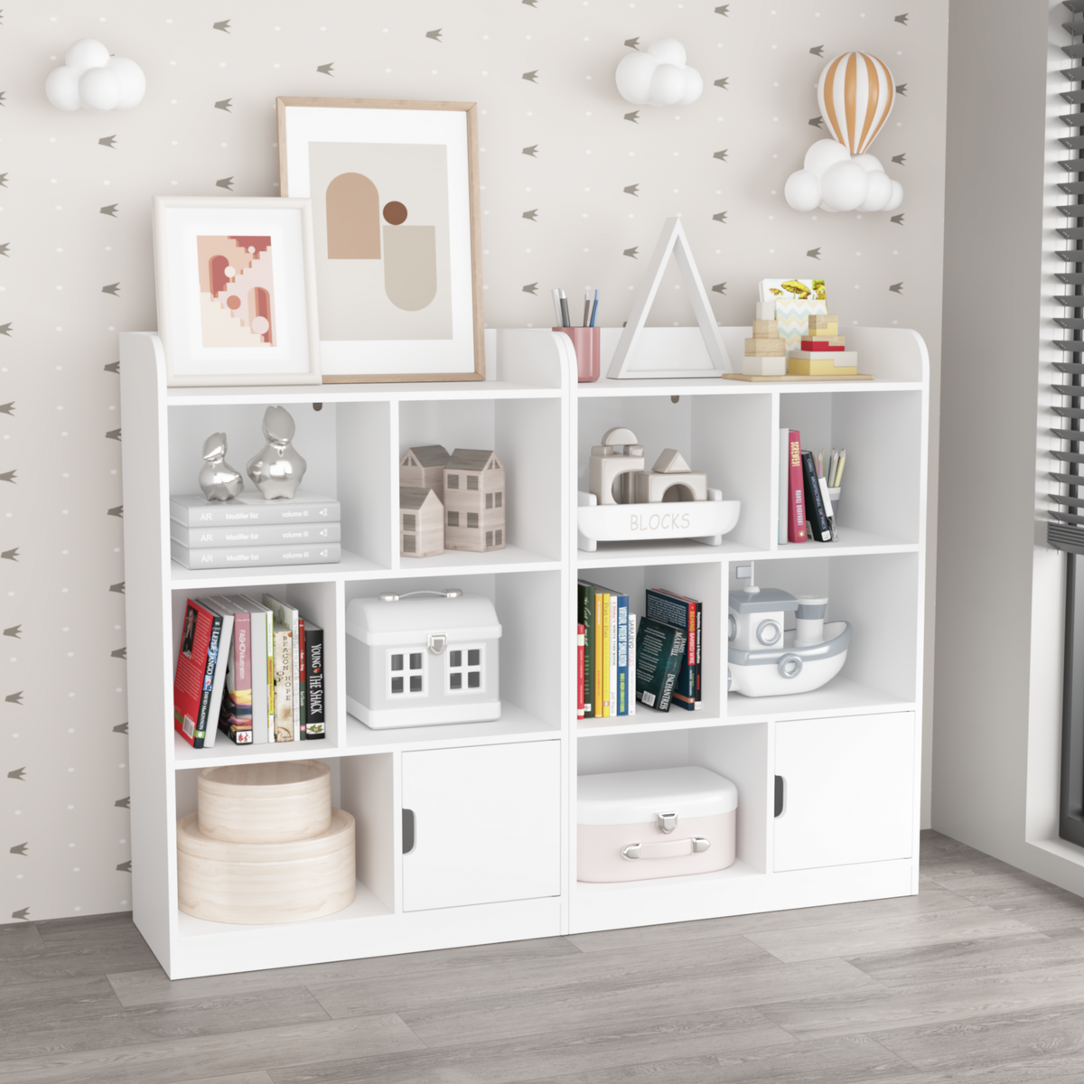 Kids Bookcase, Bookshelf with 6 Compartments, Freestanding Shelves and Cube Organizer, for Bedroom Living Room Office Closet School in White W808P171979-djyc