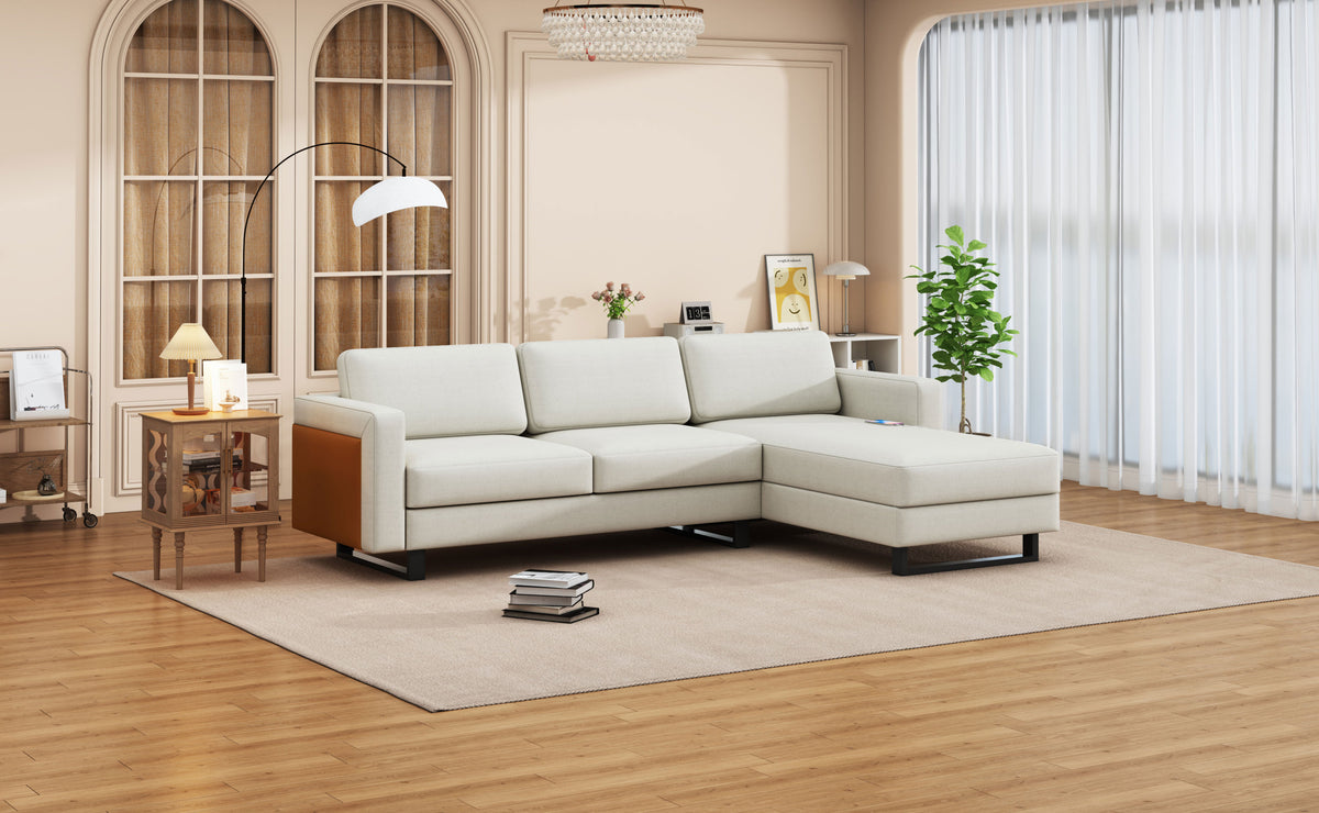 SOFA The best choice products upholstered sectional sofa for families, apartments, dormitories, award rooms, compact space with chaise longue, 3 seats, L-shaped design,off-white W1793S00004-djyc