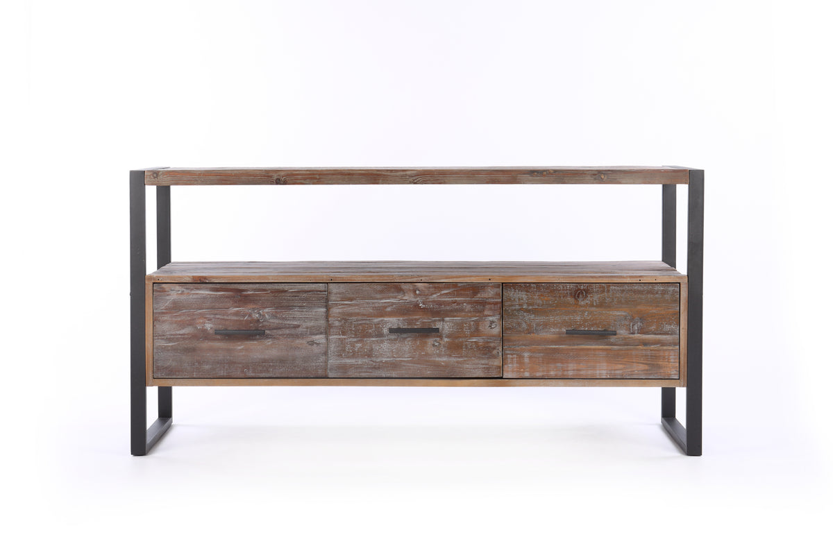 60 inch Reclaimed wood Media TV Console table with 3 Drarwer, Open Shelf, Antique finish W142562412-djyc