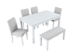 Wooden Dining Rectangular Table with Bench, Kitchen Table with Bench for Small Space, 6 Person Dining Table, White W1998S00046-djyc