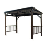 6.5x12FT Hardtop Grill Gazebo, Outdoor BBQ Gazebo with 2 Side Shelves and Sloping Galvanized Steel Roof, Metal Permanent Grill Canopy with Ceiling Hooks for Patio, Lawn, Backyard, Deck, Brown W1859S00118-djyc