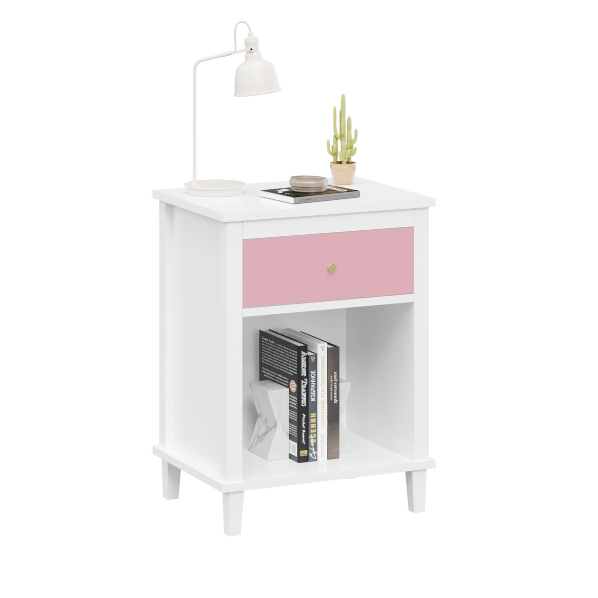 26.77''H Wooden Nightstand with One Drawer One Shelf for Kids, Adults, Pink W80859135-djyc