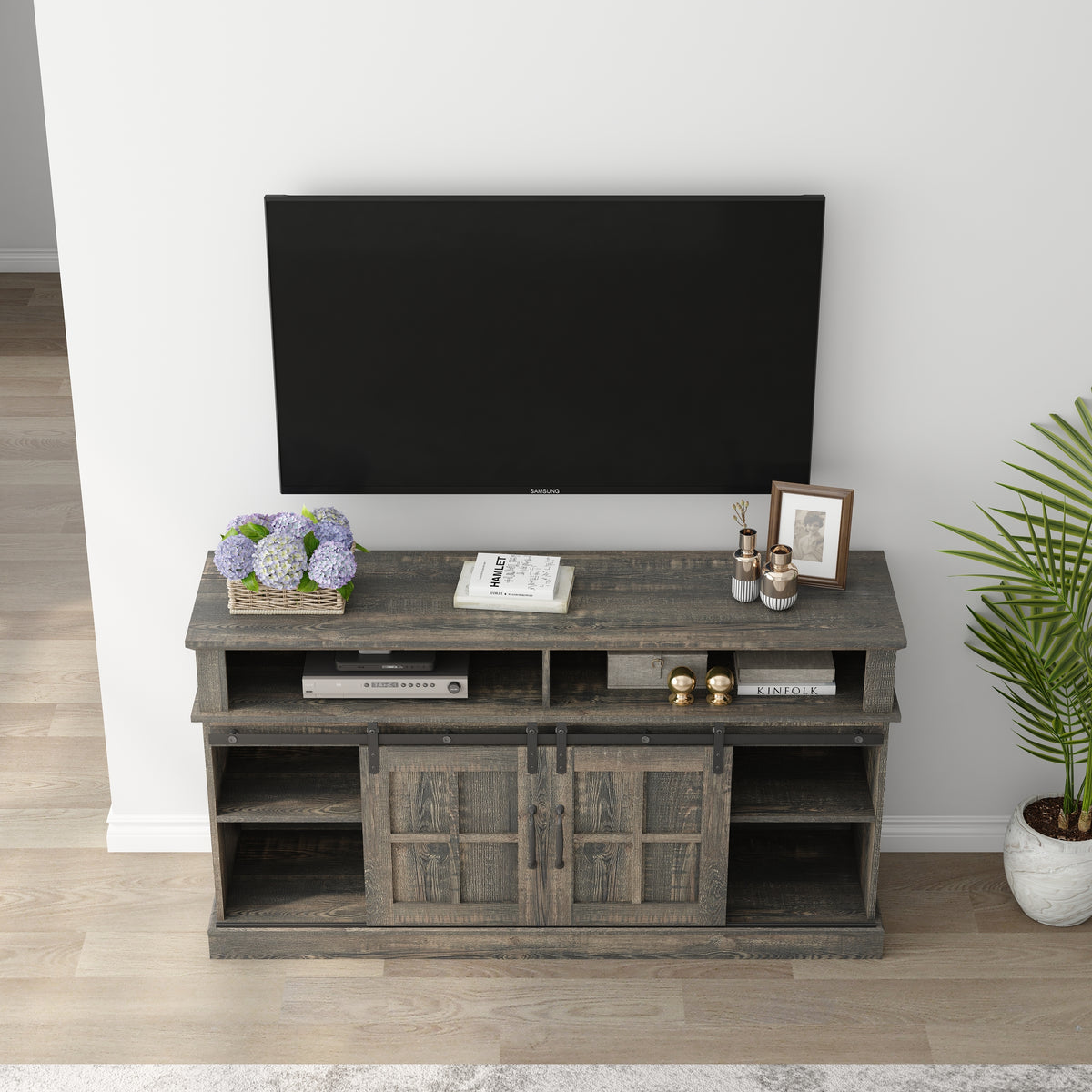 58 Inch TV Stand with Storage Cabinet and Shelves, TV Console Table Entertainment Center for Living Room,Bedroom W881140541-djyc