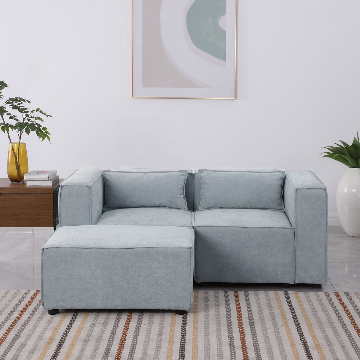 modular sofa Grayish bluechenille fabric,simple and grand, the seat and back is very soft. this is also a KNOCK DOWN sofa W1099S00112-djyc