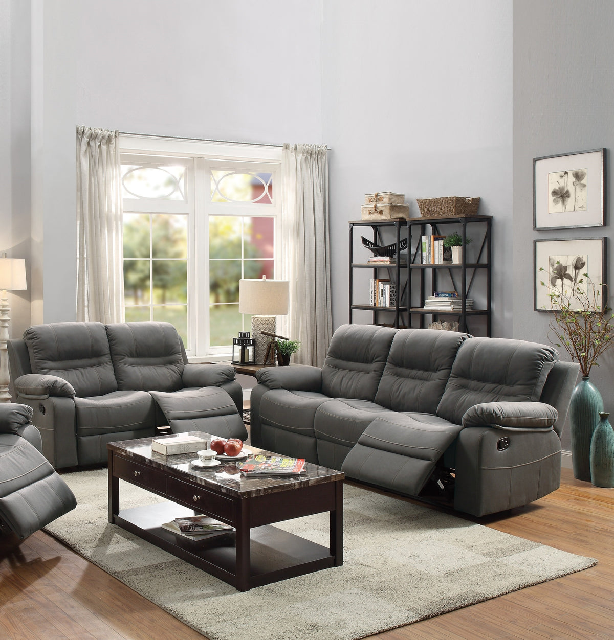 Modern Style Comfortable 2pc Living Room Set Pillow Arms Cushion Back Leatherette Padded Slate Blue Finish Horizontal Tufting Primary Living Room Furniture-B011S02408