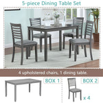 5 Piece Modern Dining Set, Rectangular Wooden Dining Table with 4 Upholstered Chairs for Kitchen, Dining Room, Gray W1998S00013-djyc