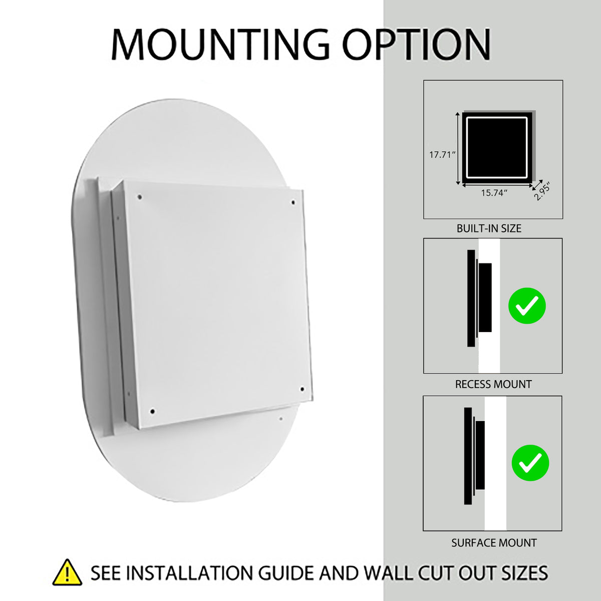 20x34 Inch Oval Recessed Medicine Cabinet, Metal Framed Bathroom Wall Cabinet with Mirror and Adjustable Shelves, Wall Mirror with Storage for Bathroom, White W1435P201161-djyc