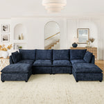 Comfy Cloud Couch Sectional4 Seat Sofa with 2 Ottoman, Chenille Sofa Sleeper Deep Seat Sofa with Throw Pillows for Living Room(Blue) W1117S00184-djyc