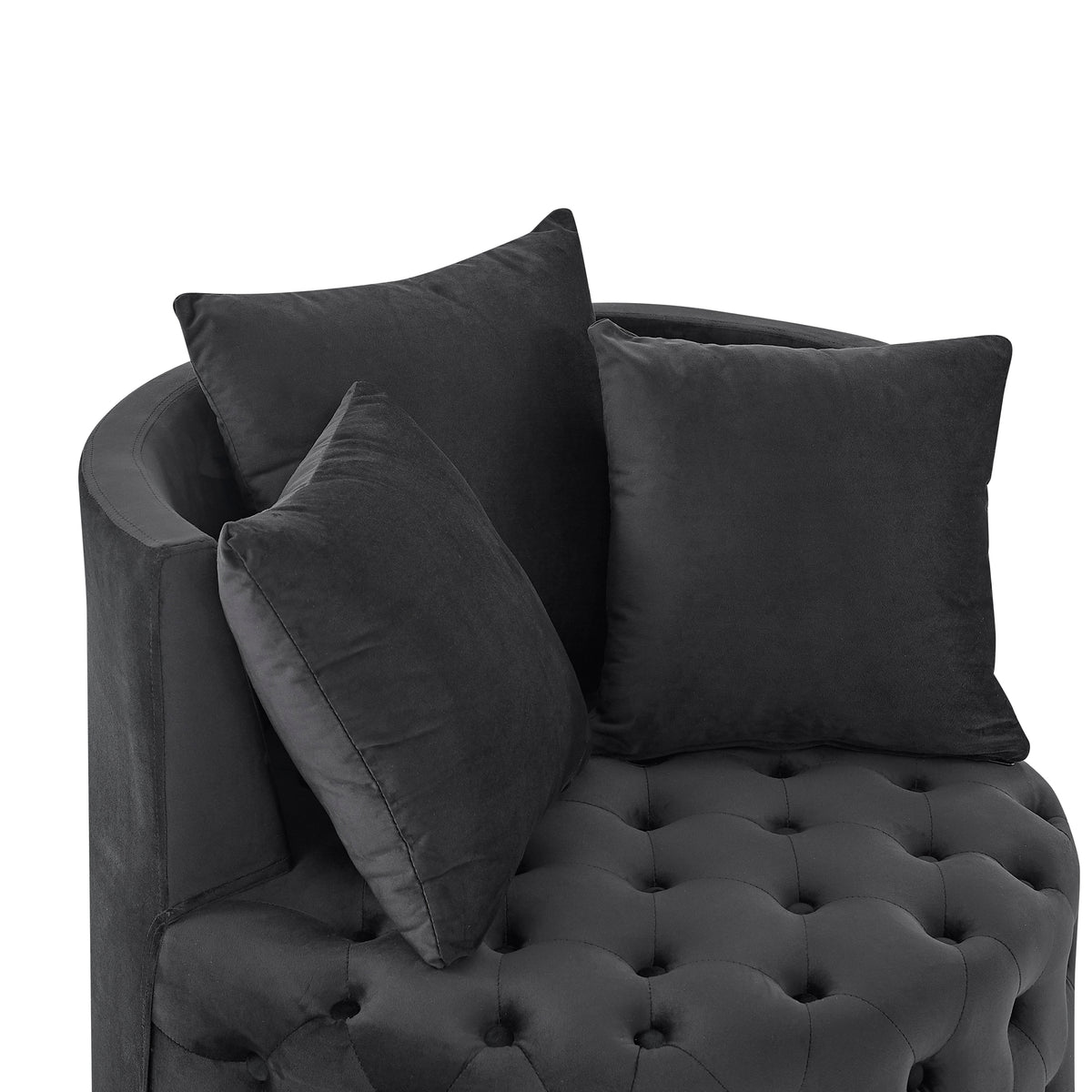 Velvet Upholstered Swivel Chair for Living Room, with Button Tufted Design and Movable Wheels, Including 3 Pillows, Black W48790917-djyc