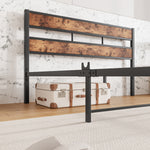 Queen Size Platform Bed Frame with Rustic Vintage Wood Headboard, Strong Metal Slats Support, No Box Spring Needed W840P144084-djyc