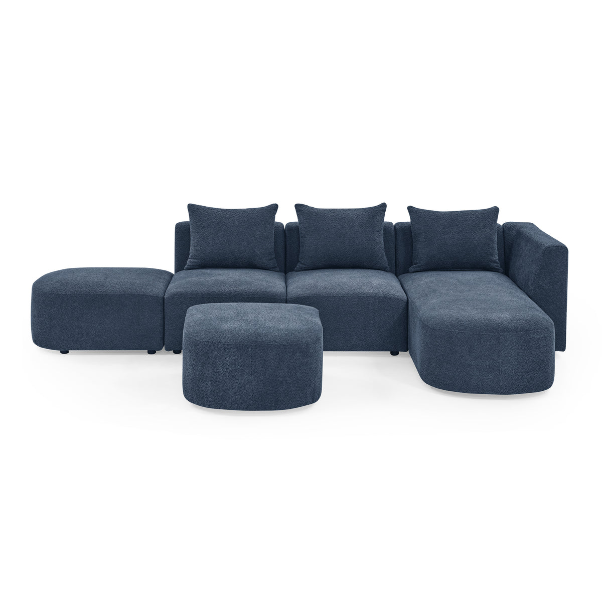 L Shape Sectional Sofa with Right Side Chaise and Ottoman, Modular Sofa, DIY Combination, Loop Yarn Fabric, Navy W487S00161-djyc