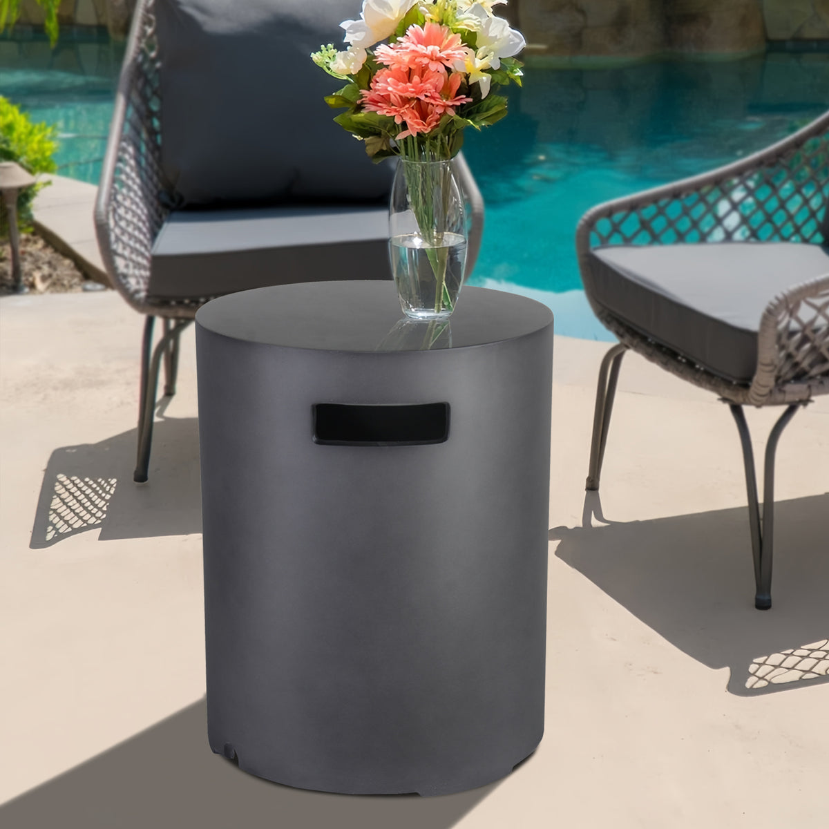 Faux Dark Concrete Texture Fire Pit Cover Outdoor Gas Tank W2029P164037-djyc