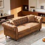 3 Seat+3 S Sofa Set Chesterfield ?tech Fabric Sofa,High-tech Fabric Roll Armrest Sofa,Upholstered Mid Century Modern Couch,3+3 Seater Combo Couch for Living Room, Office, Apartment, Brown-W3373S00061 - 场景图
