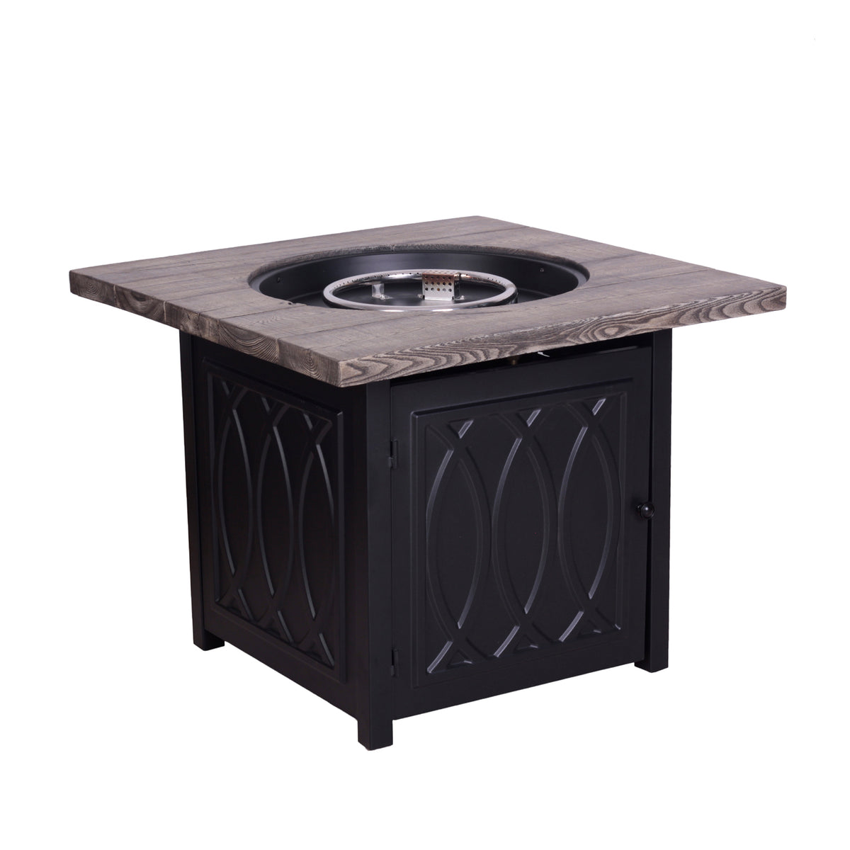 Faux Woodgrain Table top And Steel Base Propane Outdoor Fire Pit Table With Lid W2029120085-djyc