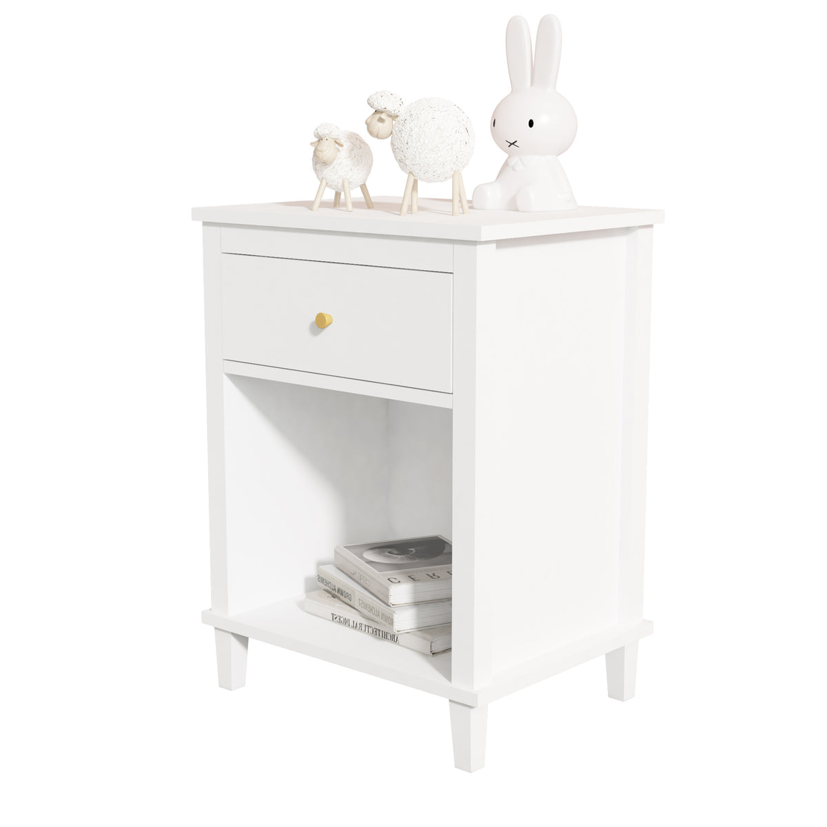 26.77''H Wooden Nightstand with One Drawer One Shelf for Kids, Adults, White W80859138-djyc