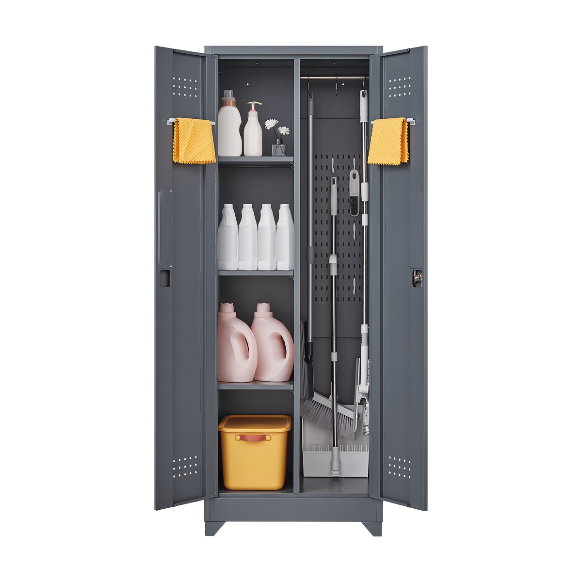 Metal Storage Cabinets, Cleaning Tool Cabinet with Locking Door, Tall Broom Tool Organizer and Storage, Large Storage Cabinet for Kitchen, Pantry, Office, Shop W328P193783-djyc