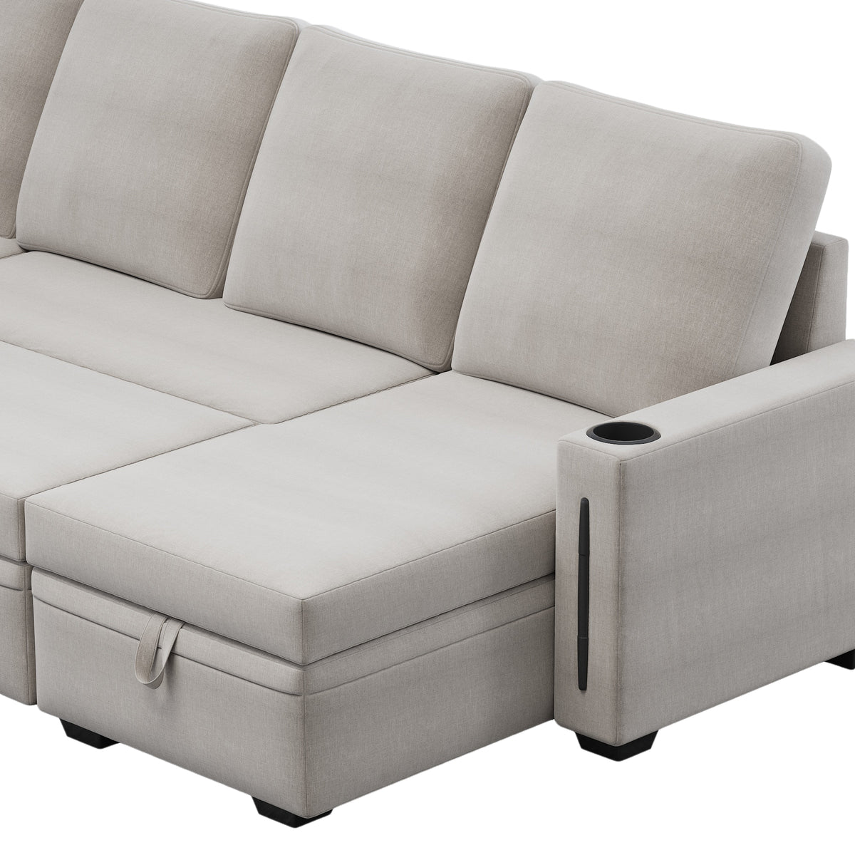 Sectional Sofa with Storage, 96" U Shaped Sectional Couches for Living Room, Comfy Convertible Sectional Sofa- Beige W1669S00007-djyc