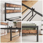 Queen Size Platform Bed Frame with Rustic Vintage Wood Headboard, Strong Metal Slats Support, No Box Spring Needed W840P144084-djyc