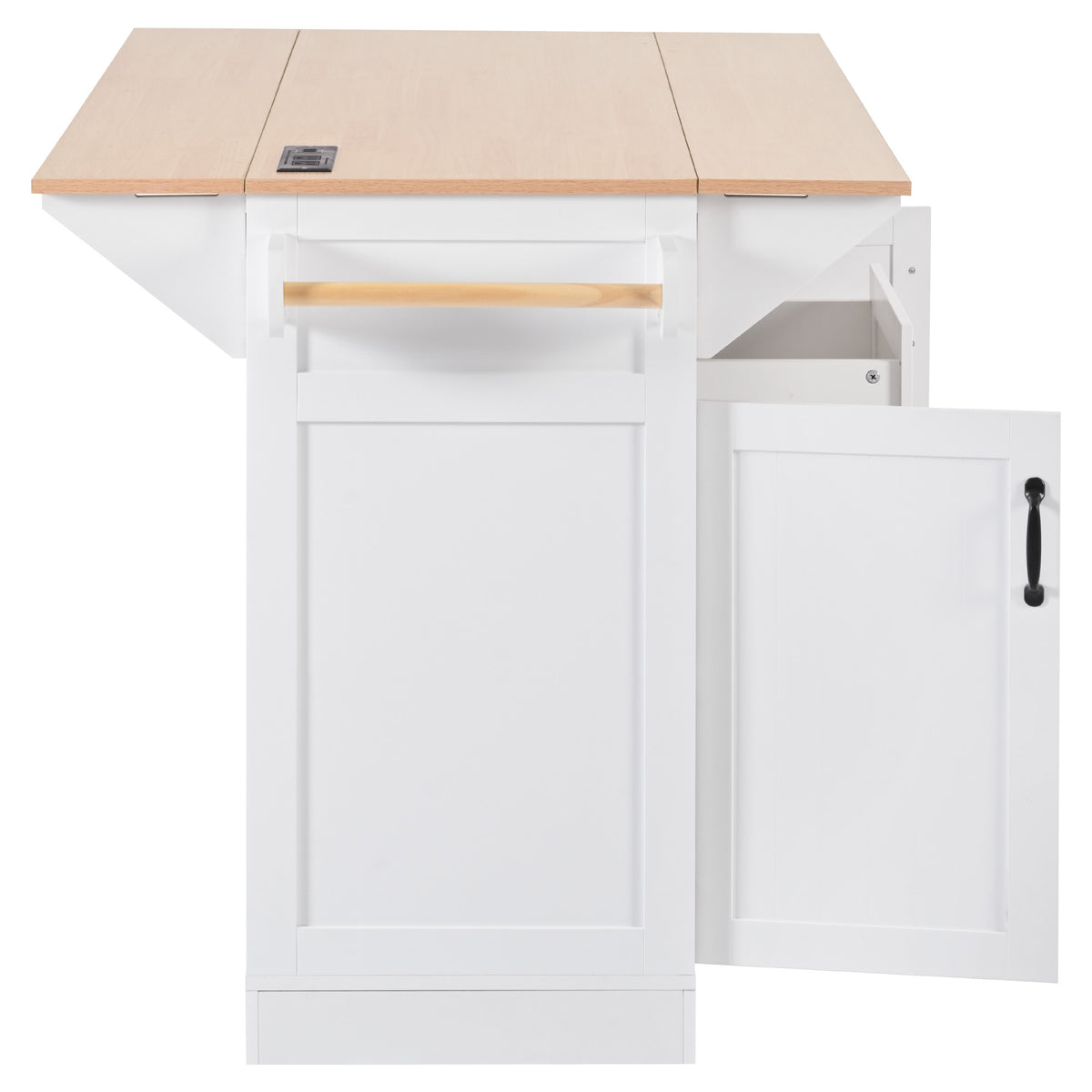 K&K 55.7'' Large Kitchen Island with 2 Drop Leaf,, Rolling Kitchen Cart on 5 Wheels with Power Outlet, Folding Storage Dining Table with Spice & Towel Rack , 3 Drawers, for Kitchen, Dining Room,White N707P186617W-djyc